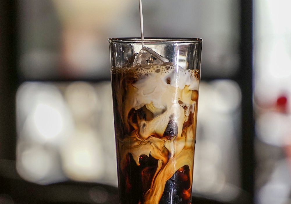 Iced latte in a tall glass
