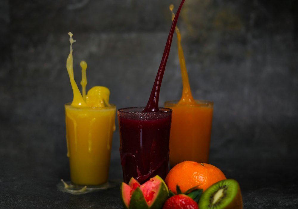 Glasses of fresh fruit juice