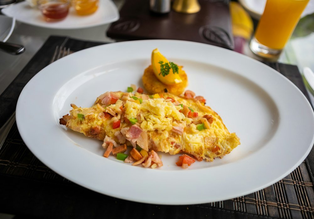 Omelet on a white plate