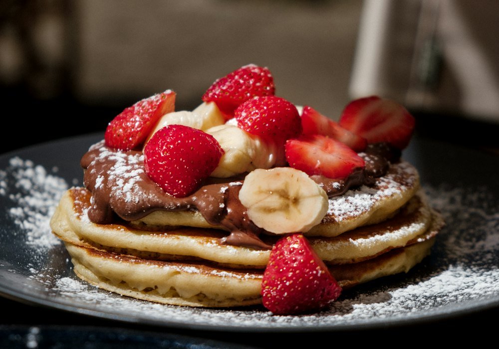 Pancake stack with strawberries